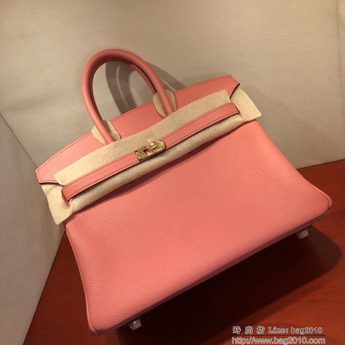 HERMES愛馬仕 經典款鉑金包 Birkin 25Cm Togo 最新色 月季花粉 金扣 頂級工藝 手縫蠟線  Ama1188